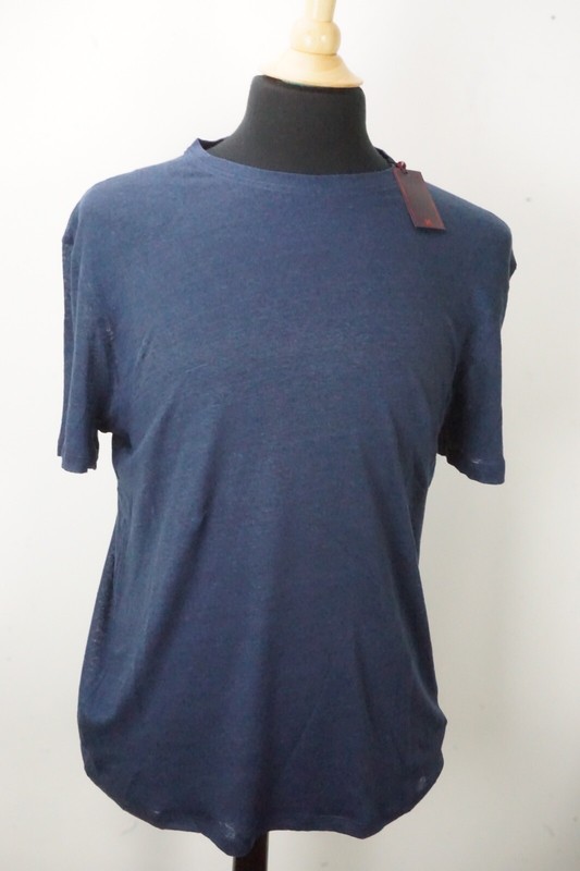 Pre-owned Isaia Napoli 100% Linen Solid Blue Short Sleeve T Shirt Sz 2xl Brand