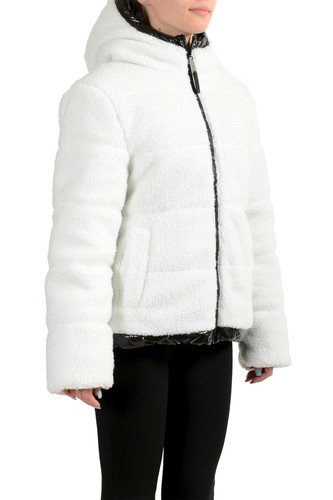 Plein Sport Women's Black Hooded Reversible Sherpa Logo Print Parka Jacket