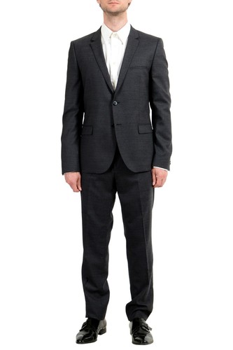 Pre-owned Hugo Boss "arti/hesten" Men's Wool Charcoal Two Button Suit In Gray