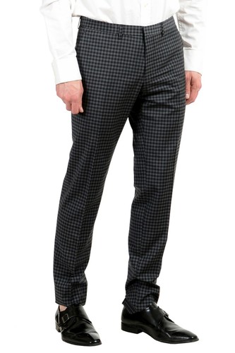 Pre-owned Hugo Boss "reymond/wenten" Men's 100% Wool Plaid Extra Slim Two Button Suit In Multicolor