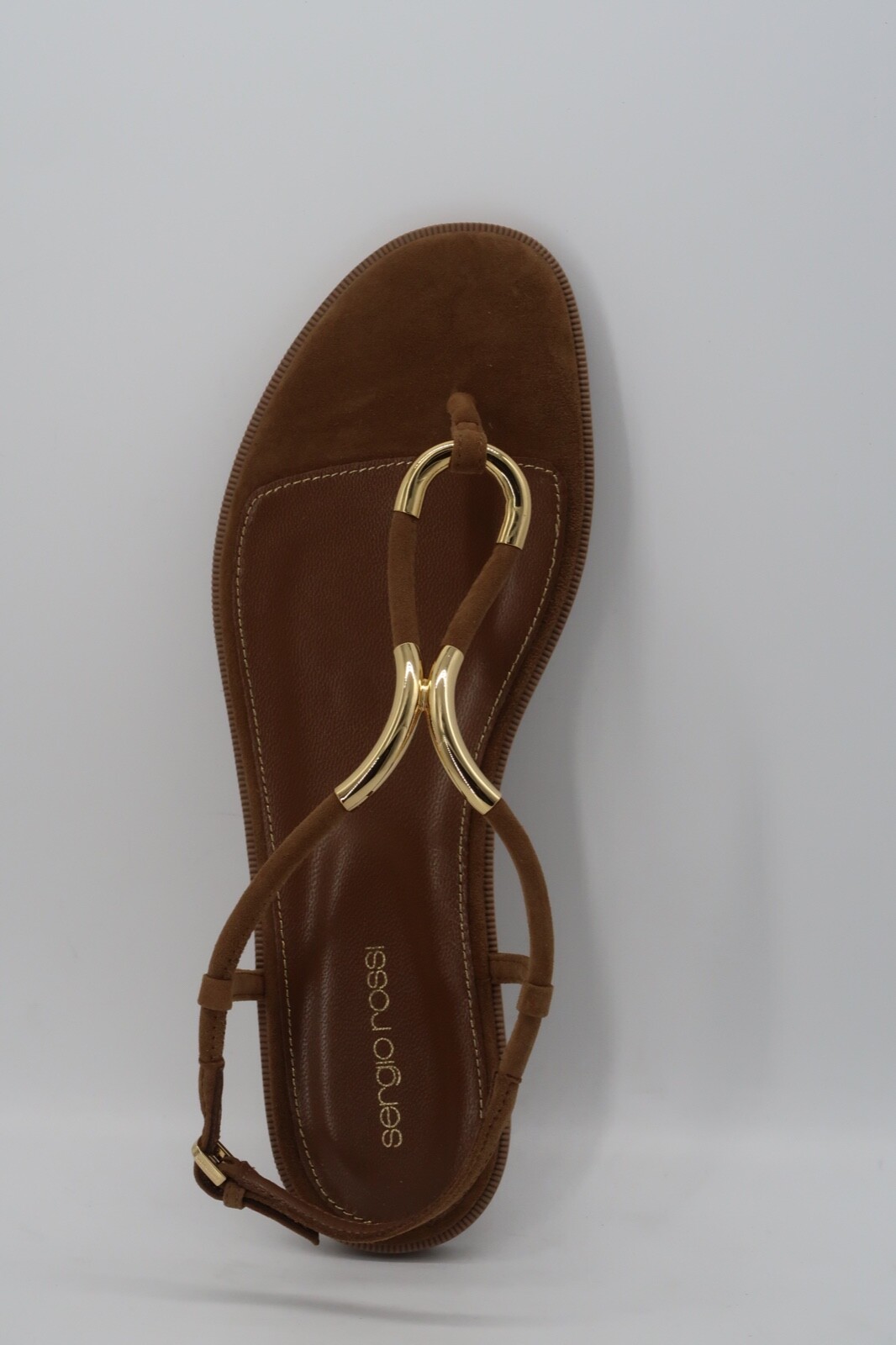 Pre-owned Sergio Rossi Women's Gold Hardware Twist Brown Flat Thong Sandals Eu 39 $595