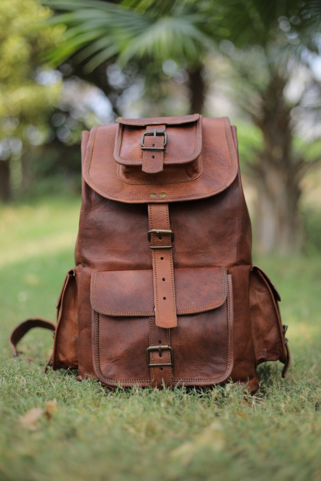 30" Men's Large Real Vintage Leather Backpack Brown Travel Rucksack Laptop Bag