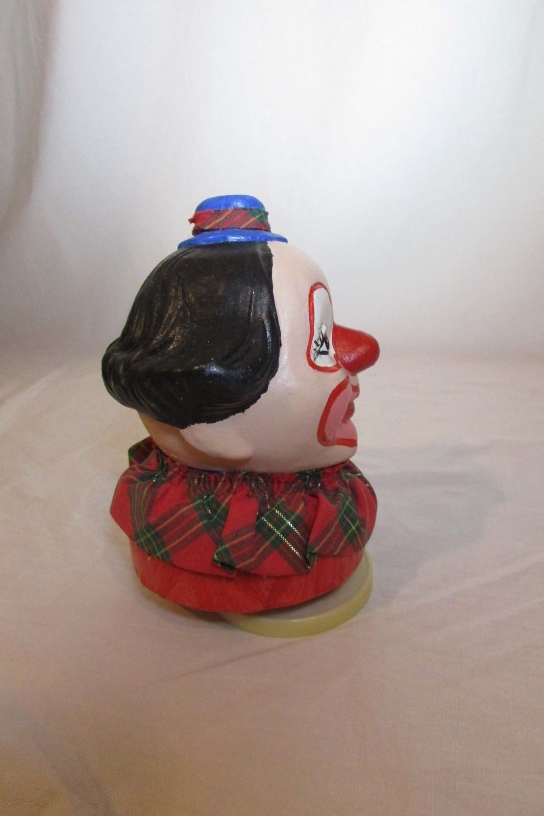 VTG Large Bisque Porcelain Clown Head Music Box Fabric Collar 7''