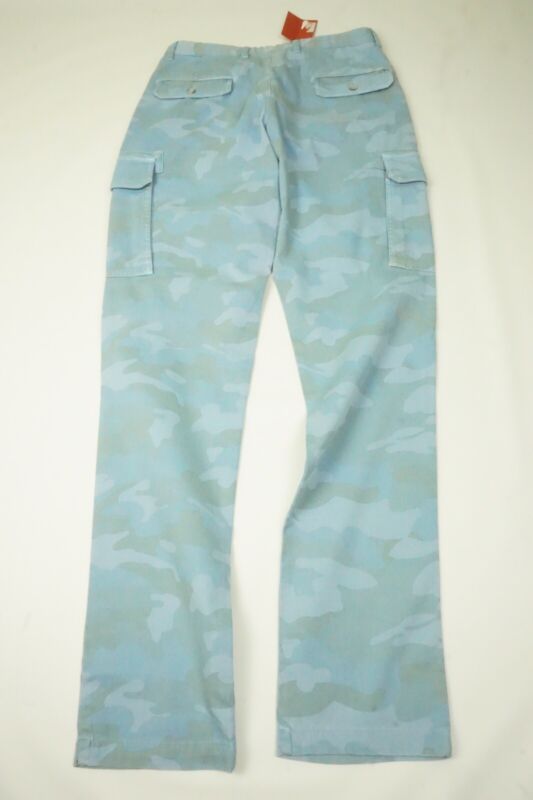 Pre-owned Isaia Tinto Blue Camouflage Cotton Blend Casual Cargo Pants 50r Eu