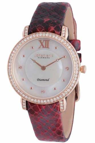 Pre-owned Johan Eric Ribe Womens Watch Je7000-09-009.14 Mop Dial 3 Diamonds Red Leather