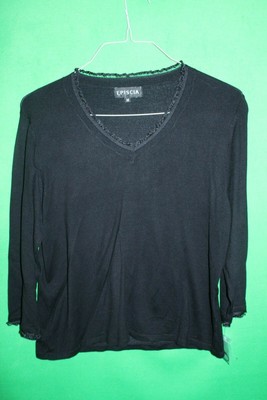 EPISCIA - BLACK TOP WITH FRILLY NECKLINE - LADIES SIZE M (NEW)
