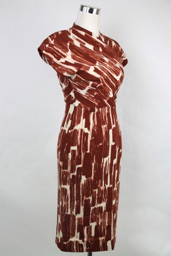 Pre-owned Bottega Veneta $2180  Women's Orange/white Pattern Dress 312356 9814