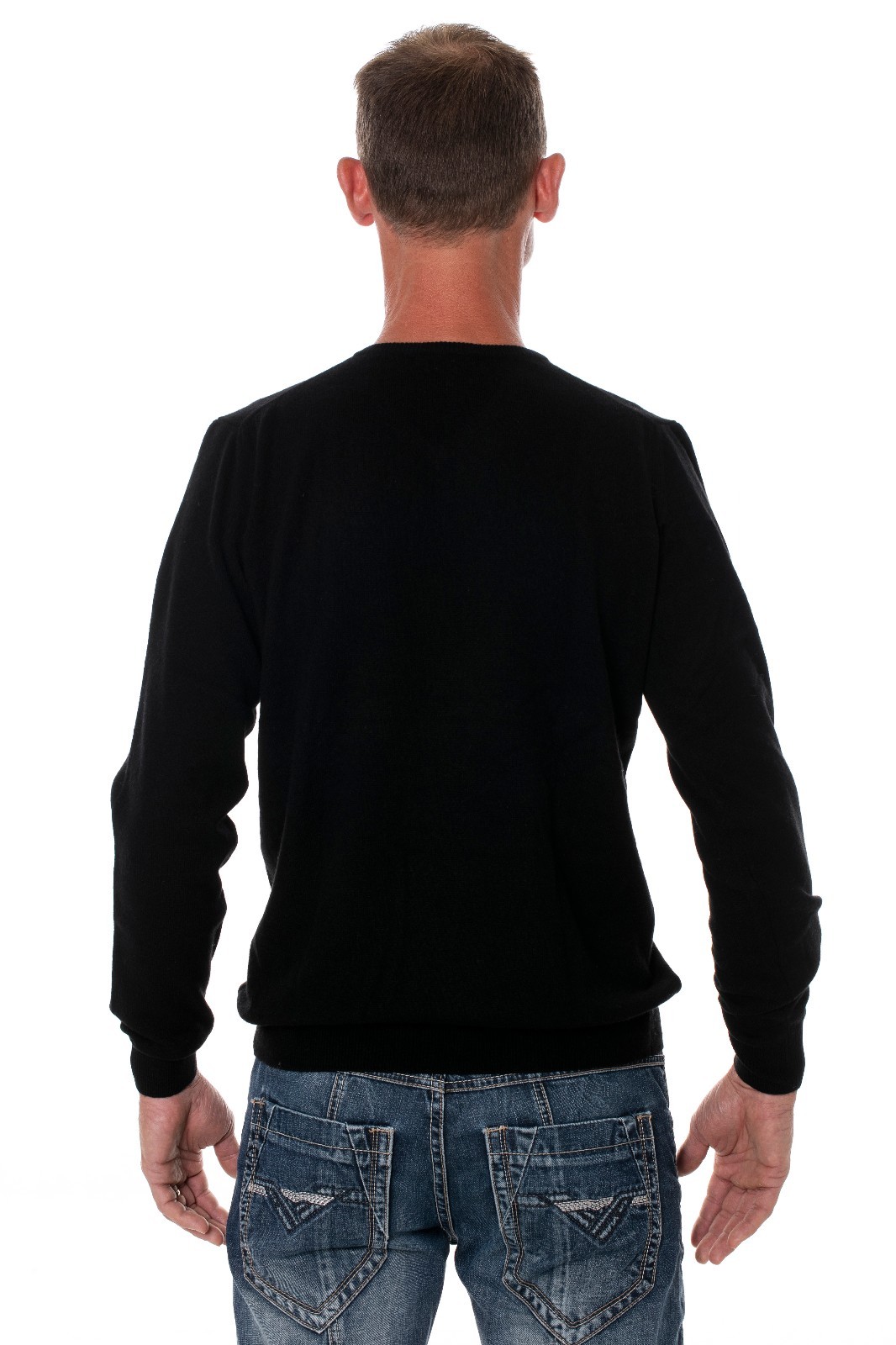 UGHOLIN UGHOLIN HERREN V-AUSSCHNITT 100% YAK-WOLLE PULLOVER - SCHWARZ