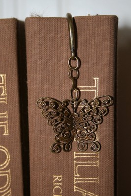 Bookmark Metal Floral Detailed with Floating Butterfly Intricate Open Filigree