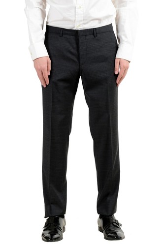 Pre-owned Hugo Boss "reymond/wenten" Men's 100% Wool Plaid Dark Gray Two Button Suit