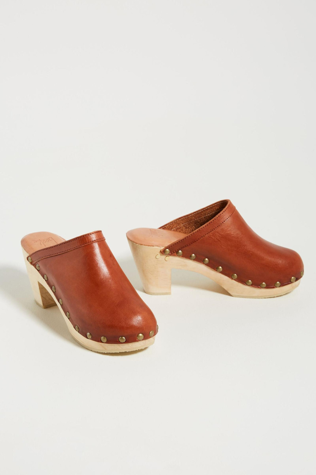 Pre-owned Beek Woodpecker Heeled Clogs Anthropologie Leather Studded Sandals Size 8 In Brown