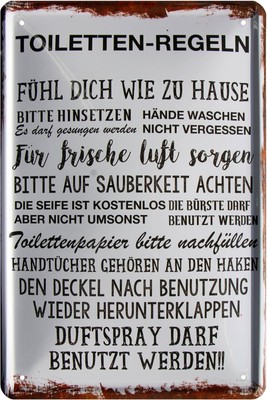 Toiletten-Regeln Klo WC Witziger Spruch 20x30 cm Deko Blechschild 231