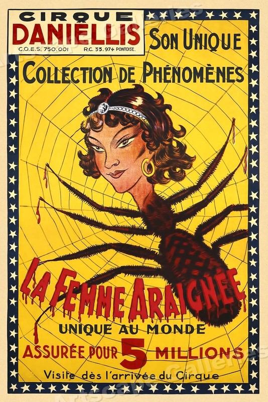 Unusual 1920s Vintage Circus Poster - La Femme Araignee