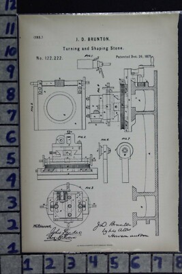 1871 BRUNTON KENTISH TOWN ENGLAND STONE TURNING MACHINE PATENT LITHO 122222