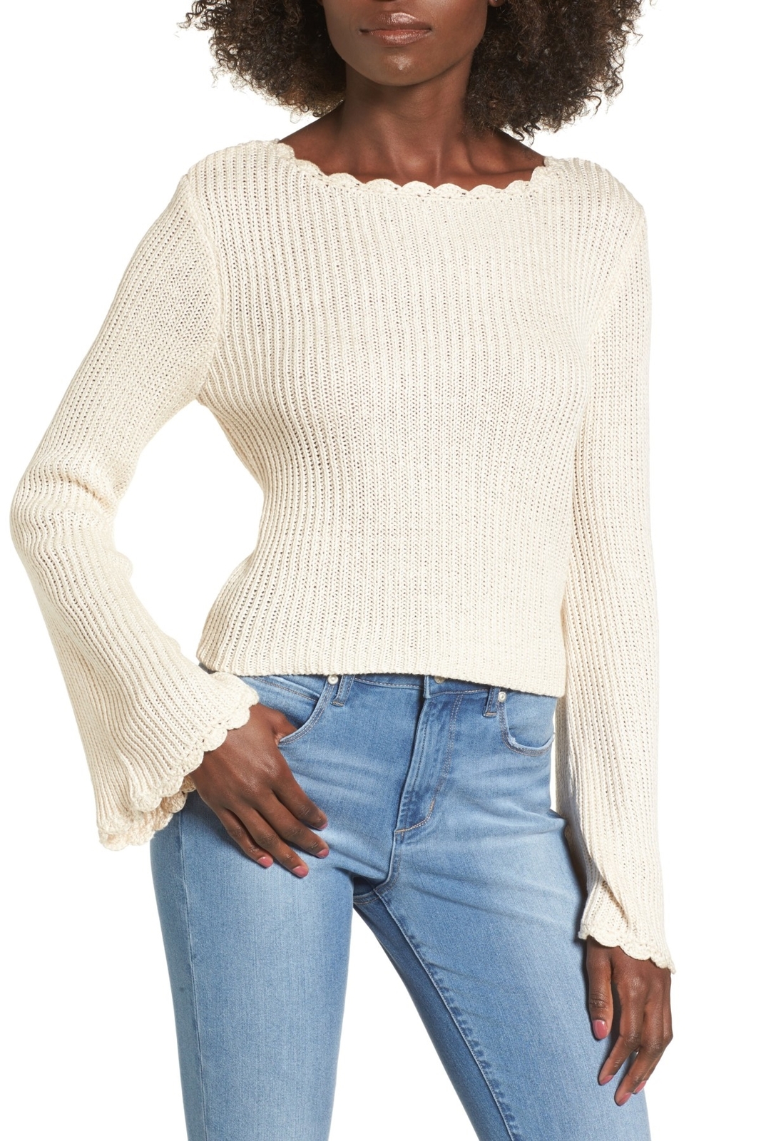 Leith 164619 Women's Long Sleeve Scallop Edge Pullover Sweater Ivory Sz. XXL