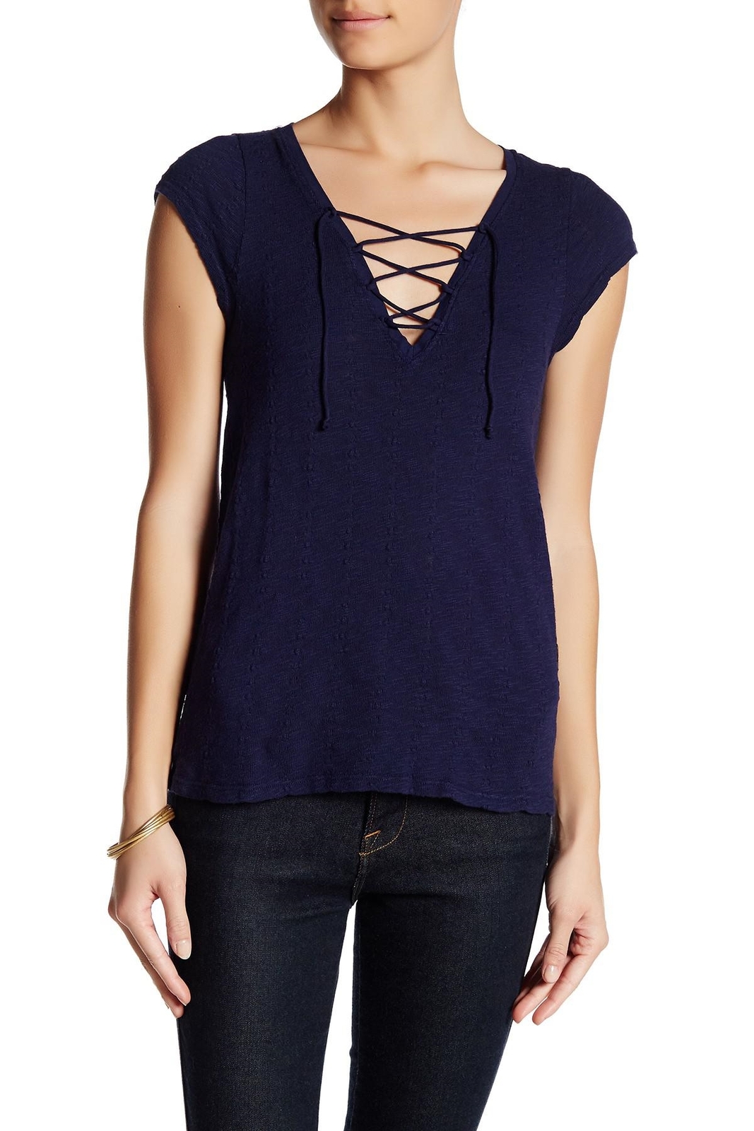 LAmade - Olivia Lace-Up Top (Midnight) Women's Clothing Sz. Small 151919