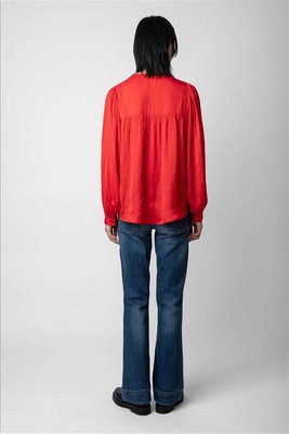 Pre-owned Zadig & Voltaire Women's Tigy Satin Blouse In Japon - Size S In Red