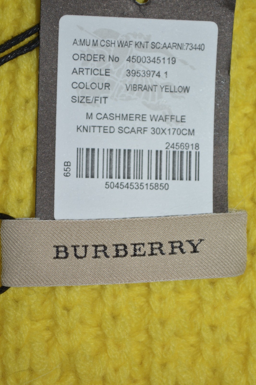 Pre-owned Burberry $750 Cashmere Waffle Knitted Scarf Wrap In Yellow