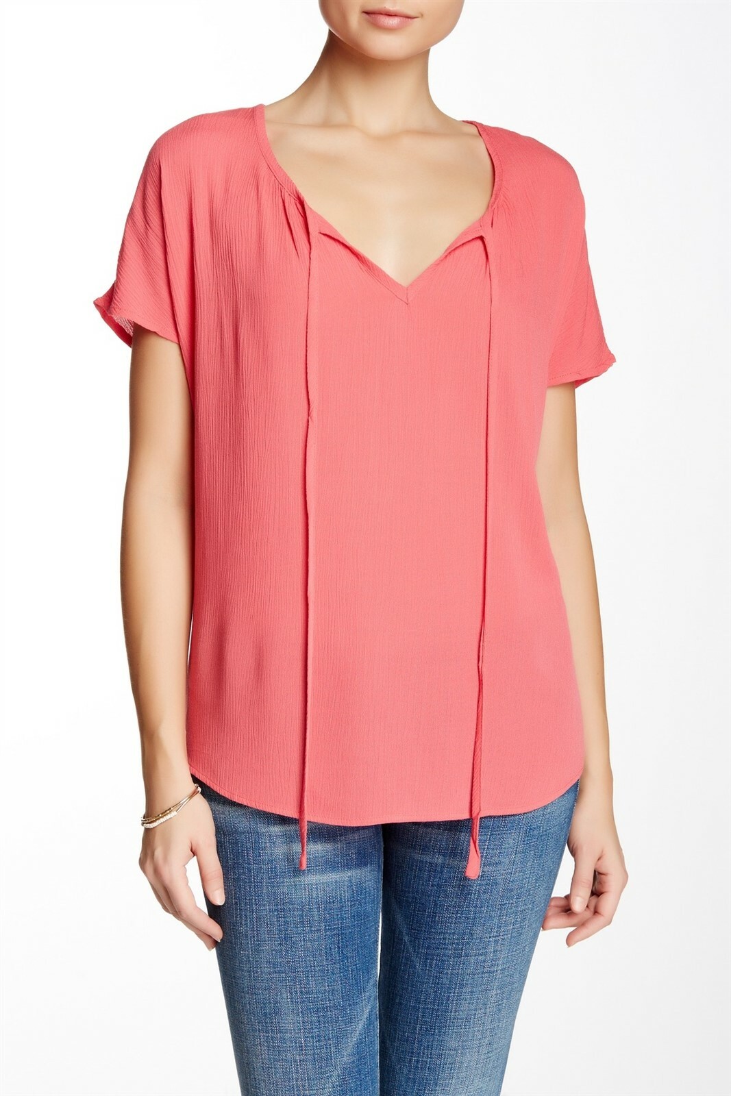 Womens Bobeau Coral Short Sleeve Gauze Blouse 126003 Size Small
