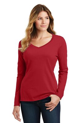Port & Company LPC450VLS Womens Long Sleeve Fan Favorite V Neck Stylish T-Shirt