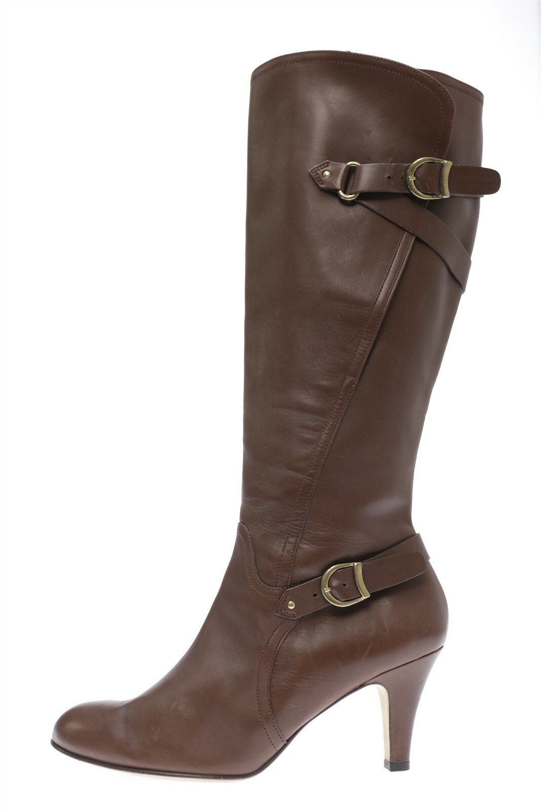 Womens Anyi LU Brown Leather Knee High With Buckle High Heel Boots Size 41.5 NEW