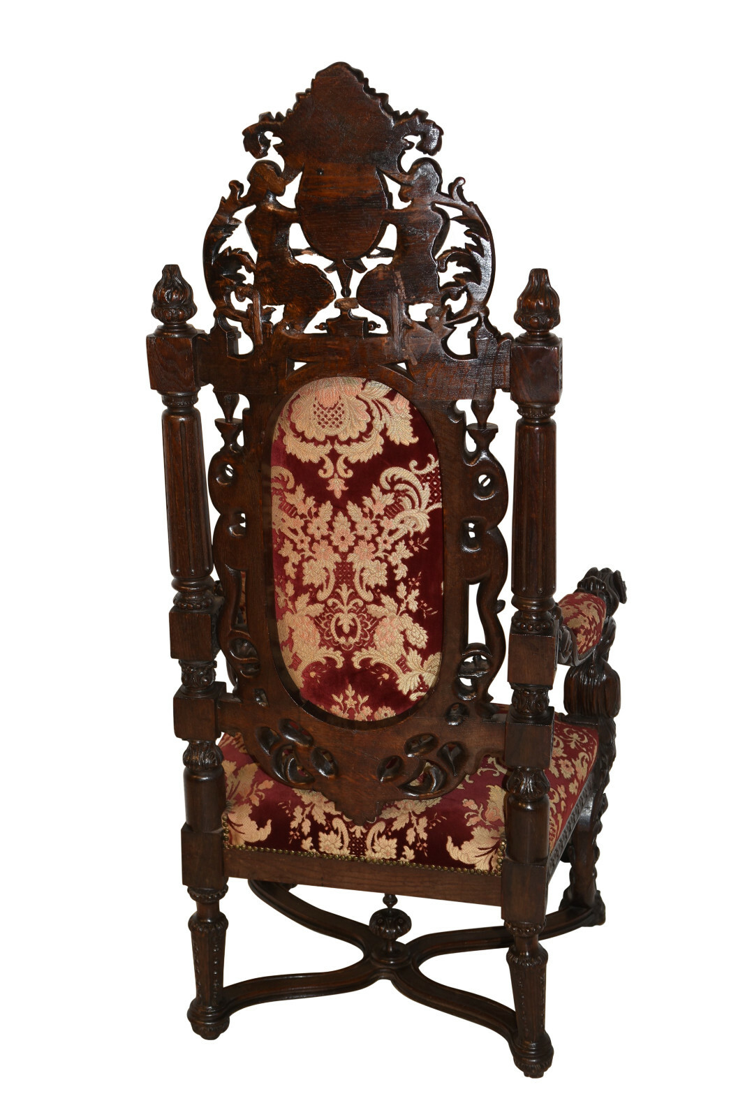 Ornate Antique French Renaissance Throne Chair, Oak, 19th Century