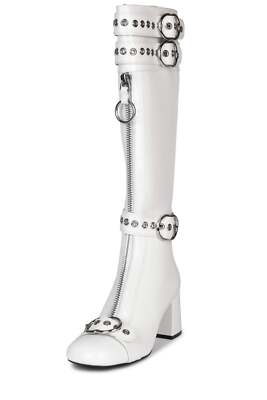 Pre-owned Jeffrey Campbell Jeffery Campbell Women's White Jenine Knee High Boot