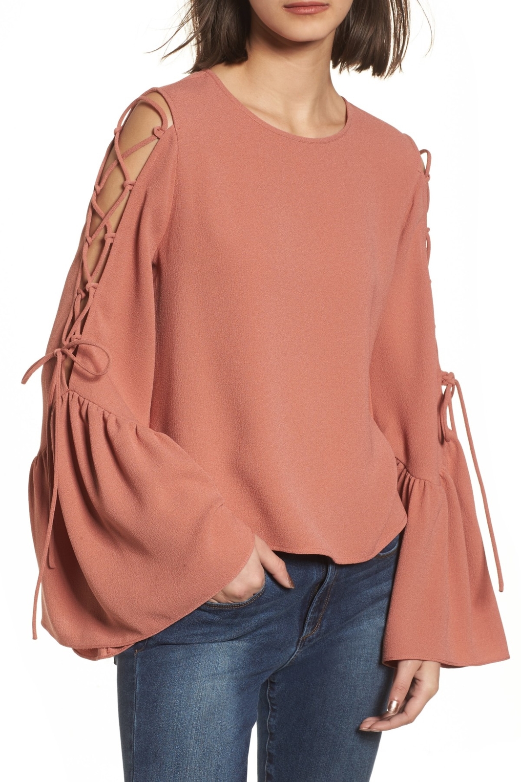 WAYF 153167 Women's Laced Cold Shoulder Bow Sleeve Blouse Sz. XS