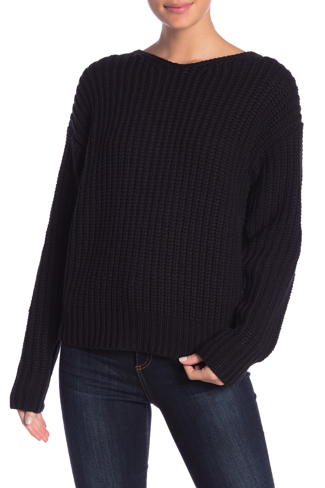 Melrose and Market 164815 Women's Long Sleeve Twist Sweater Black Sz. XXS