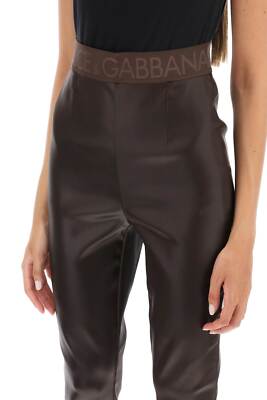 Pre-owned Dolce & Gabbana Coated Look Stretch Satin Leggings In Brown