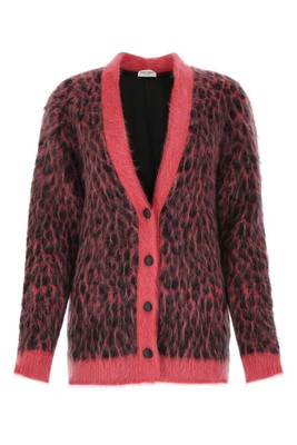 Pre-owned Saint Laurent Leopard Knitted Cardigan In Pink