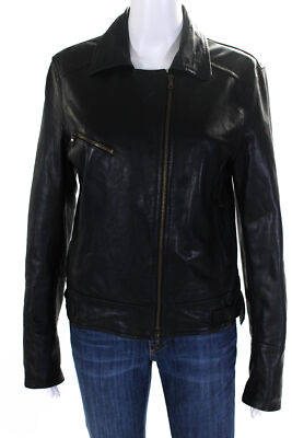 Denim Leather Works Womens Asymmetric Leather Motorcycle Jacket Black Size IT 46