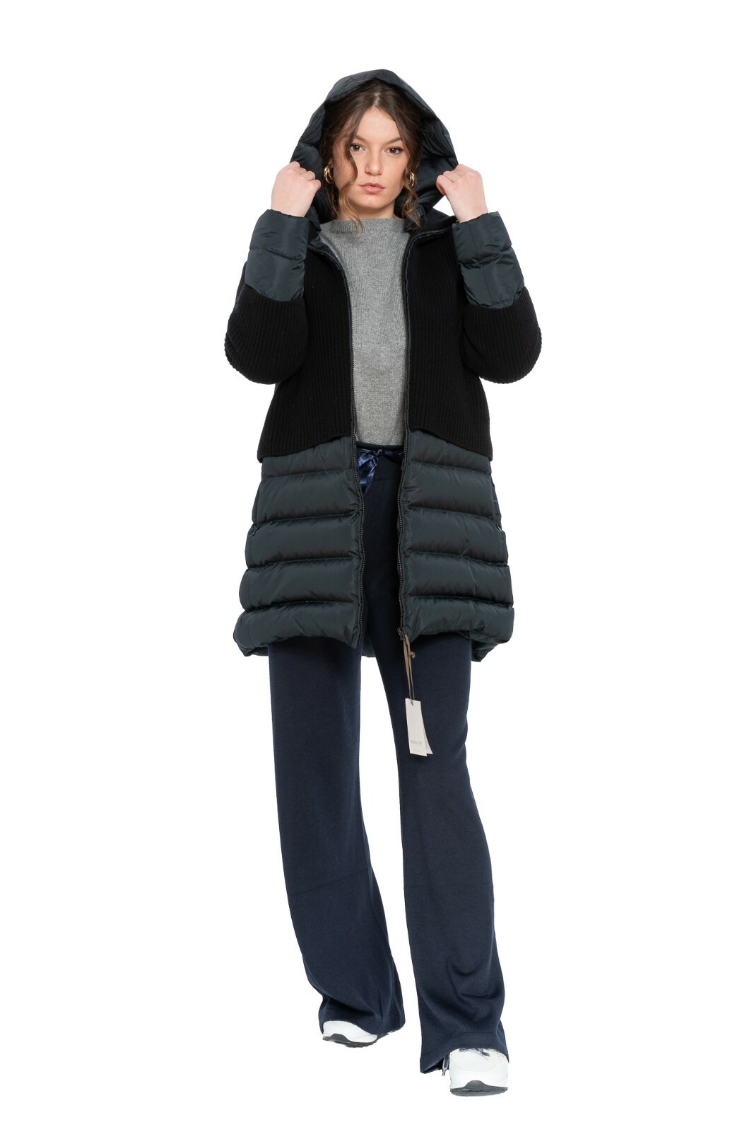 Pre-owned Umberto Bilancioni 2900$  Cashmere Silk Puffer Goose Down Woman Coat 42 It / 6 Us In Blue / Black