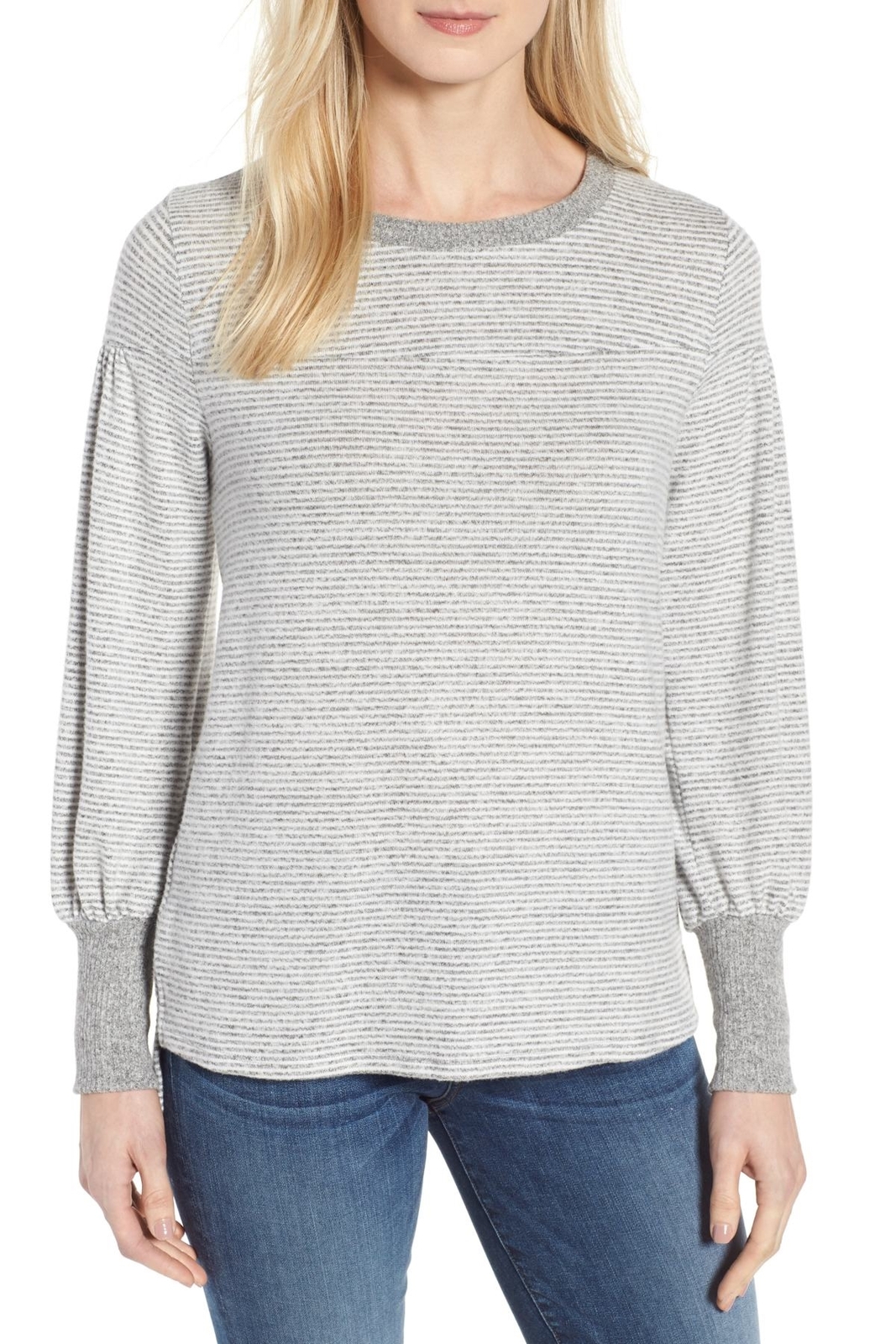 Gibson 163500 Women's Cozy Striped Long Sleeve Top Gray/Ivory Sz. Medium