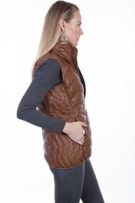 Pre-owned Scully Womens Cognac Soft Lamb Puffer Vest In Brown