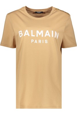 Pre-owned Balmain Logo Print T-shirt In Beige