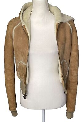 Abercrombie Fitch Women s Sherpa Lined Leather Jacket Tan Brown Zip Size Small