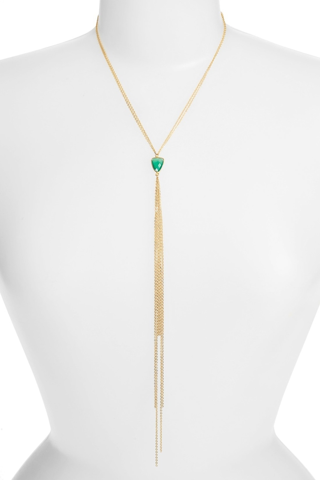 SONYARENEE 'Mindee' 14k Gold Green Onyx Stone Tassel Y-Necklace 133105