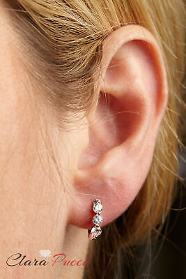 Pre-owned Pucci 0.48ct Round Cut Hoop Lab Created Diamond Solid 18k White Gold Earrings In G-h