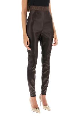 Pre-owned Dolce & Gabbana Coated Look Stretch Satin Leggings In Brown