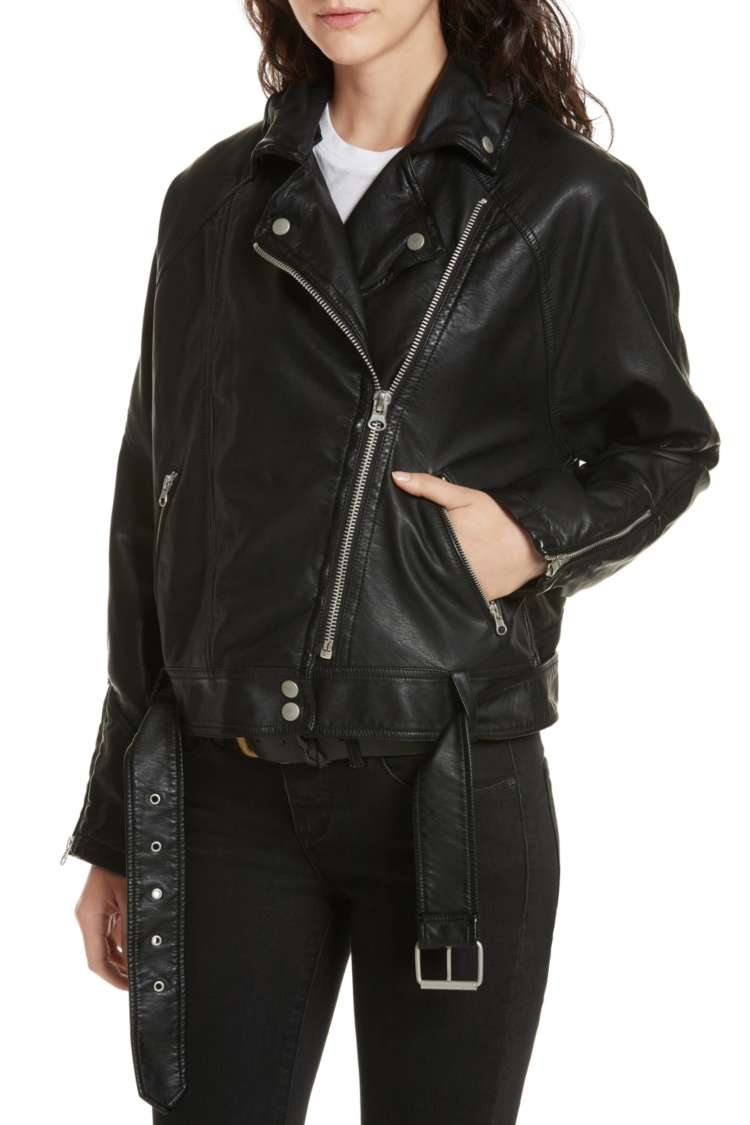 Free People Drapey Faux Leather Moto Jacket Women's Sz. Small (Black) 151780