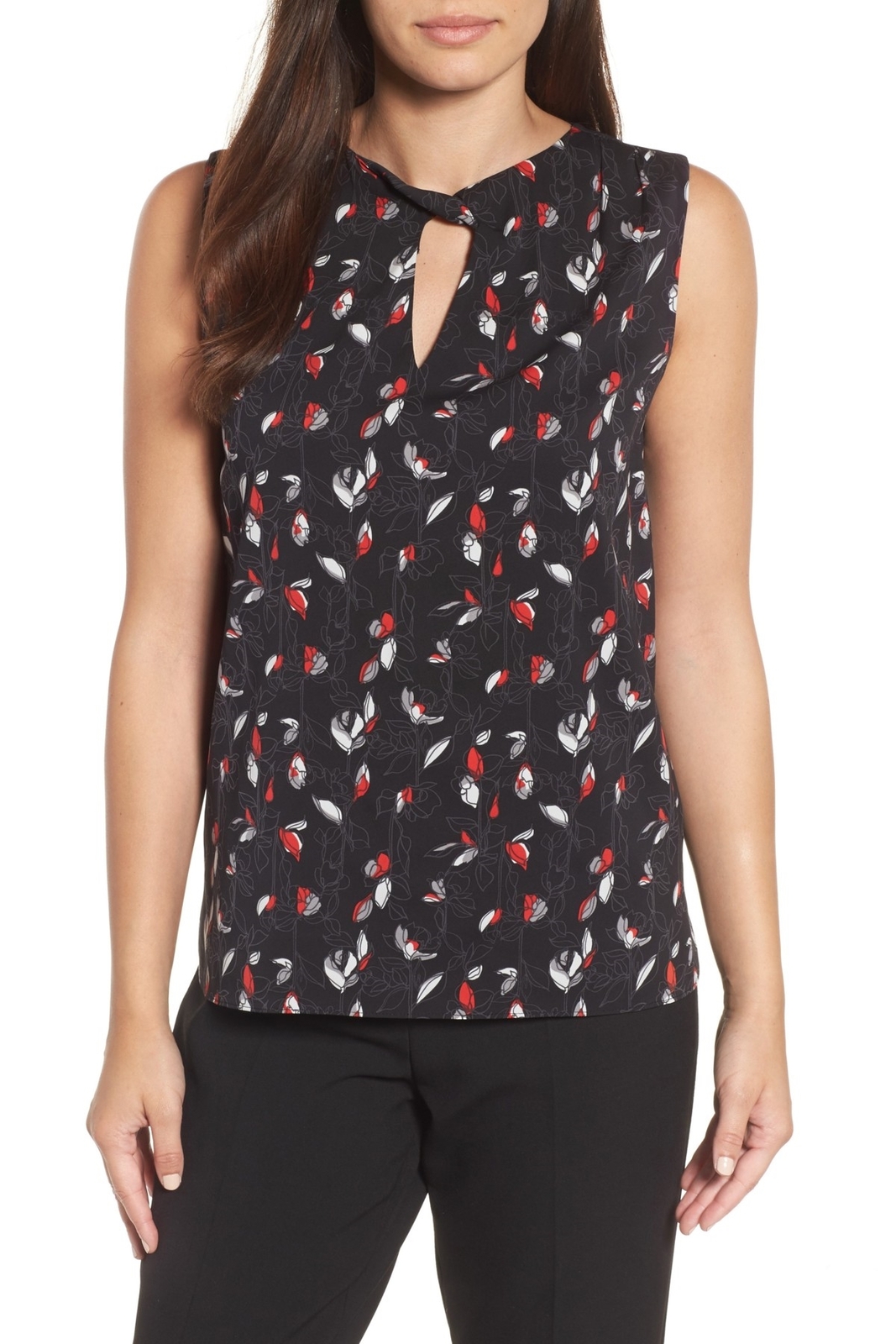 EMERSON ROSE 156892 Women's Sleeveless Floral Blouse Black Sz. Small