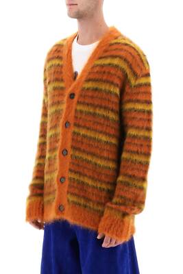 Pre-owned Marni Embroidered Mohair Blend Fuzzy-wuzzy Cardigan  In Lobster
