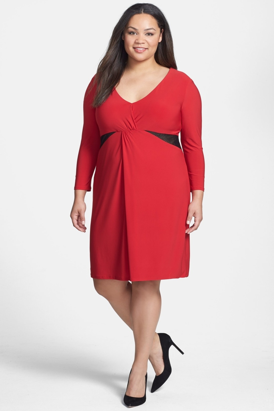 ABS Collection 146021 Women's Mesh Inset Twist Front Dress Color Garnet Sz 1X