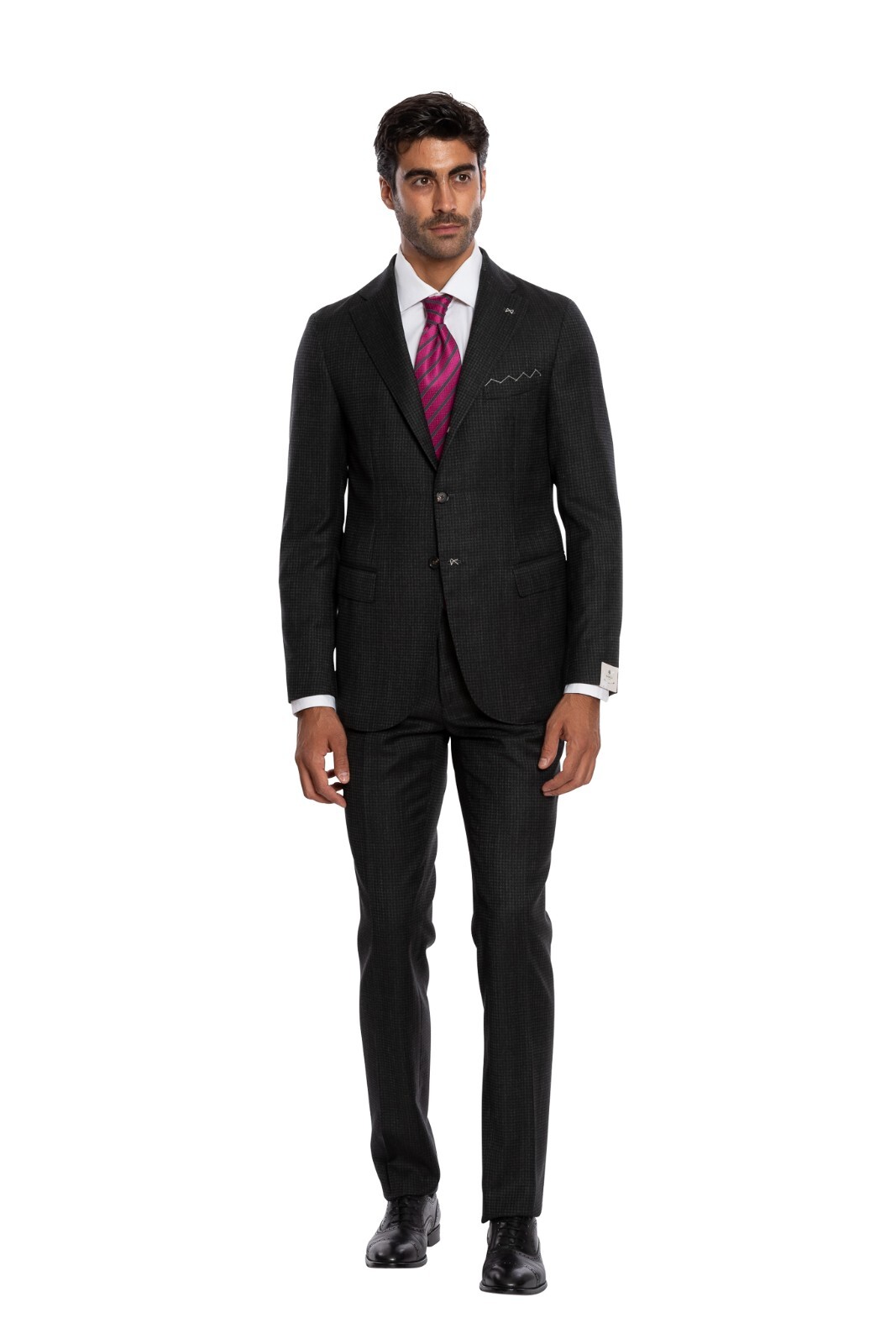 Pre-owned Luigi Borrelli $3250  Napoli Hand-sewn Charcoal Houndstooth Suit Wool Slim Fit In Gray