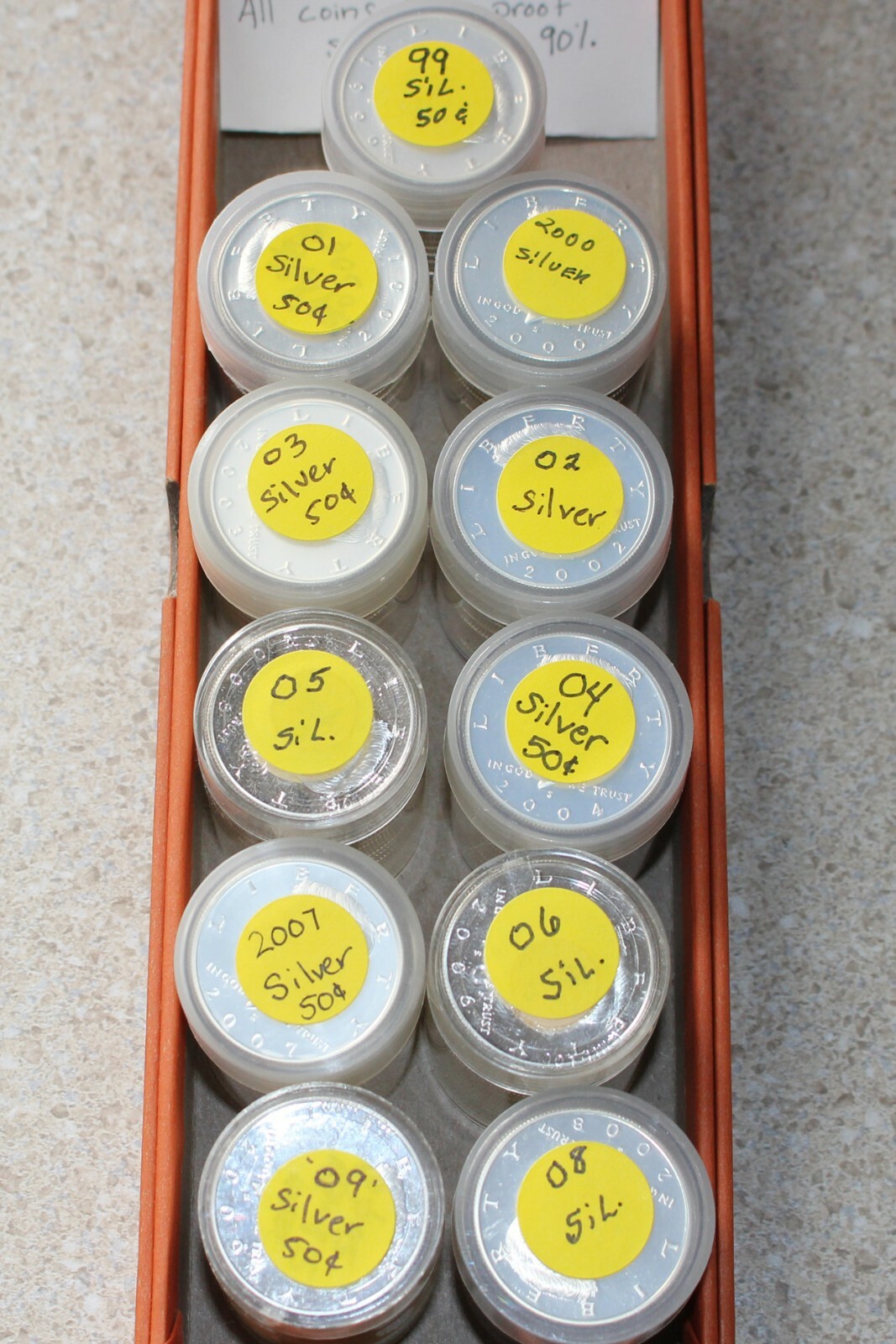 Silver Proof Kennedy Half Dollar Roll Run 1999 thru 2009 11 Rolls 220 Coins 50c