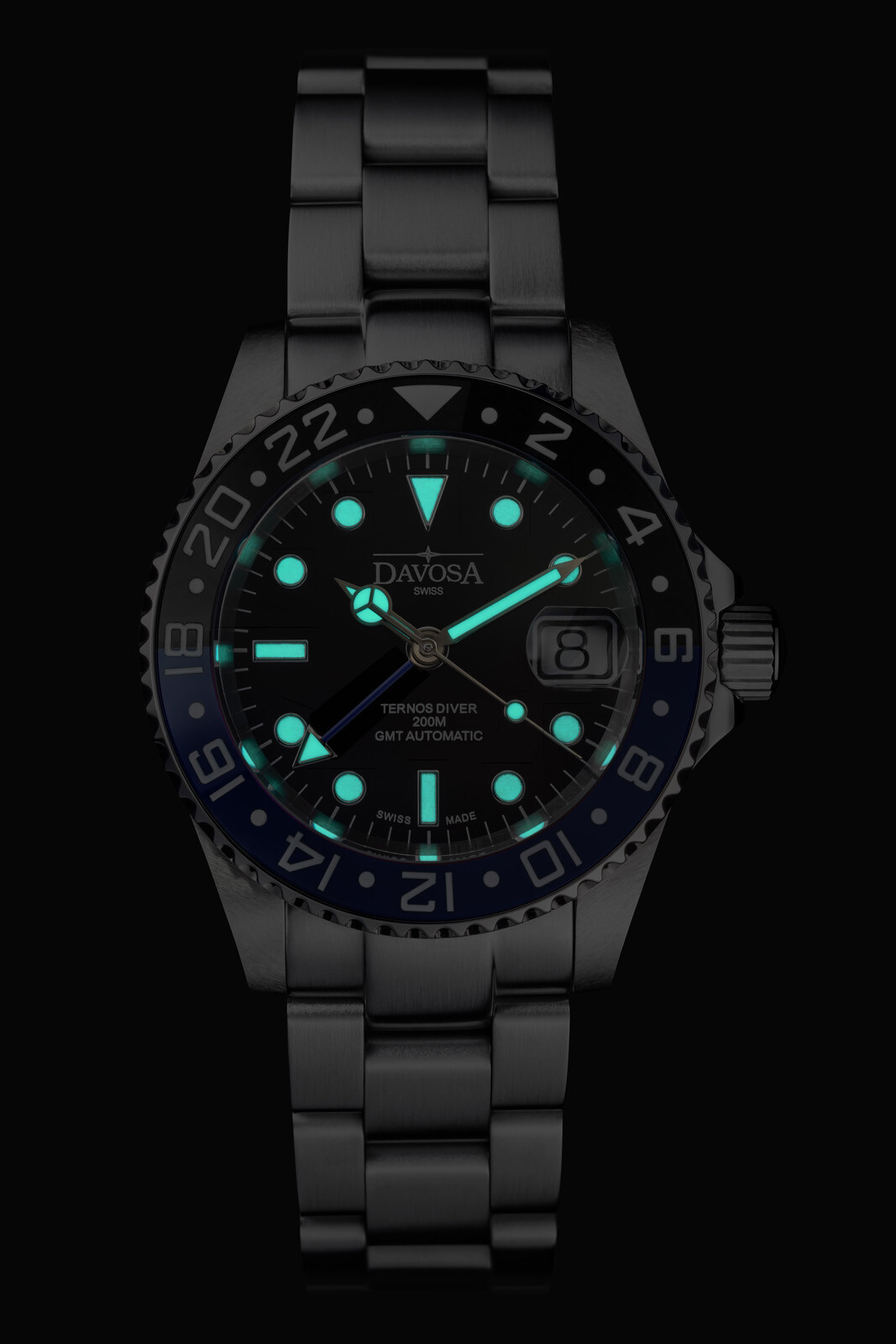 Pre-owned Davosa Ternos Ceramic Automatic Diving Watch Blue Black Gmt Bezel 40mm 16159004