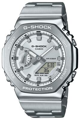 Pre-owned Casio G-shock Gm-2110d-7ajf Silver Face Stainless Steel Analog Digital Men Watch
