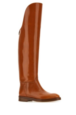 Pre-owned Durazzi Milano Caramel Leather Equestran Boots In Brown