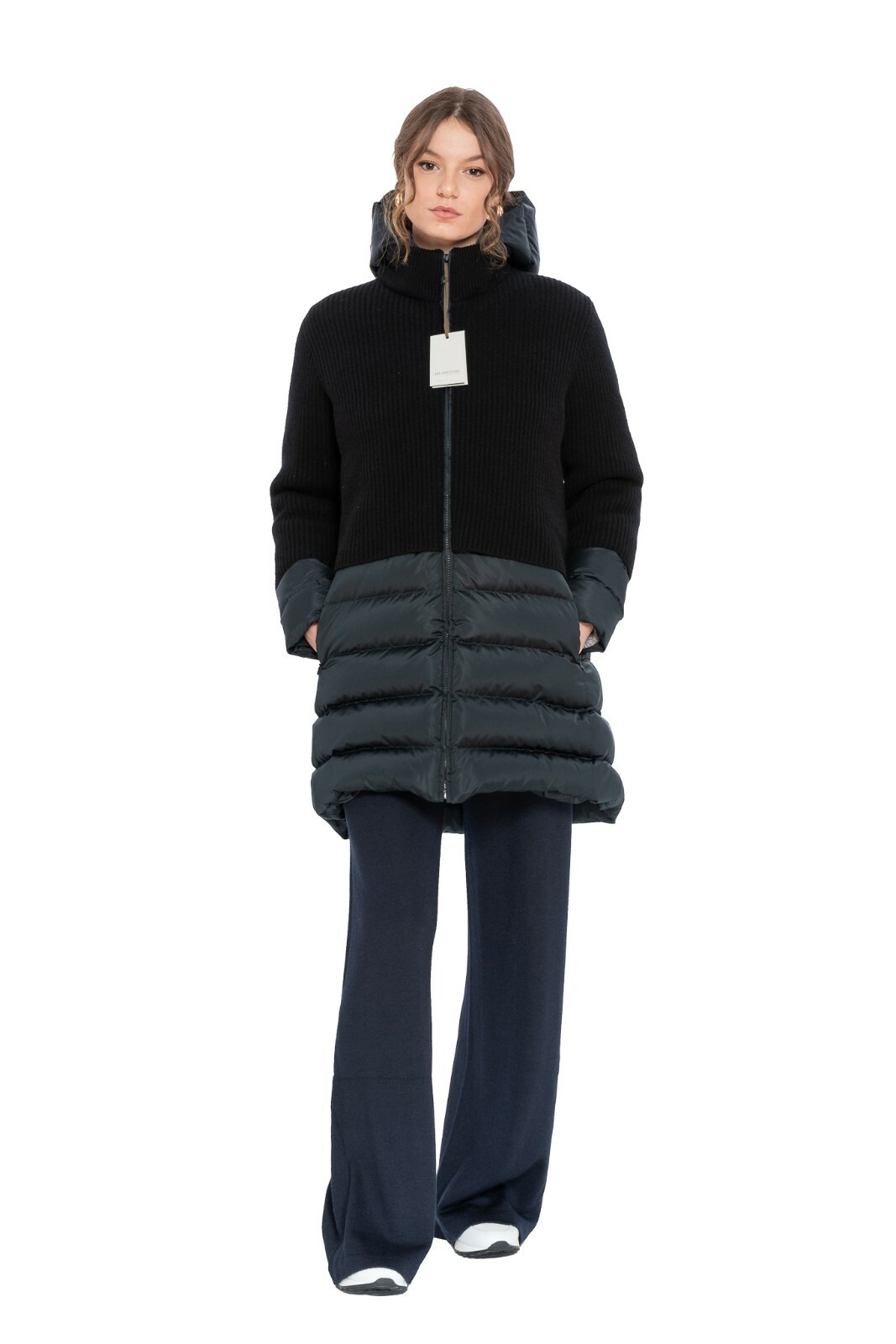 Pre-owned Umberto Bilancioni 2900$  Cashmere Silk Puffer Goose Down Woman Coat 42 It / 6 Us In Blue / Black
